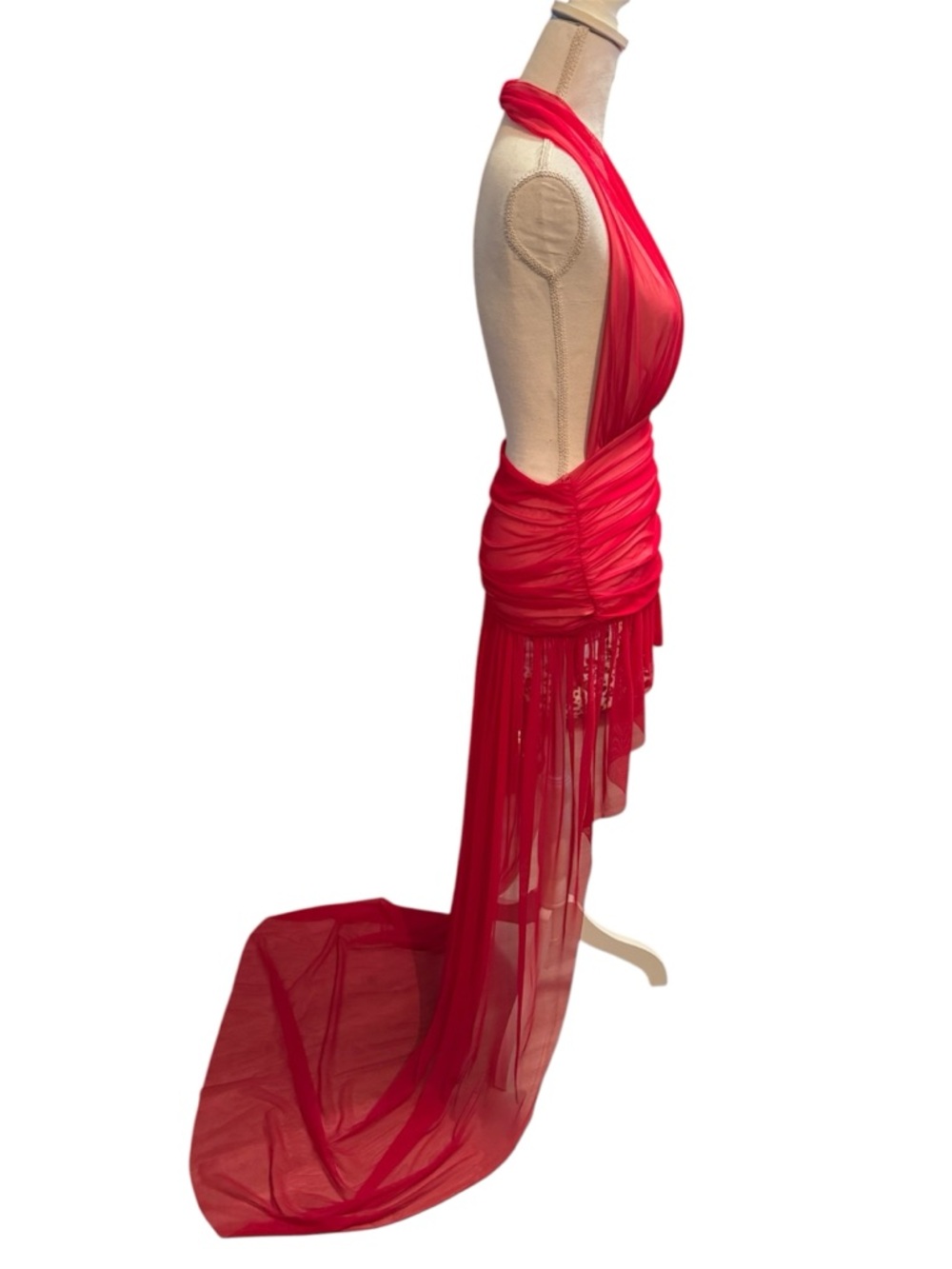 Norma Kamali Hi Low Halter Dress in Tiger Red - Picture 4 of 7